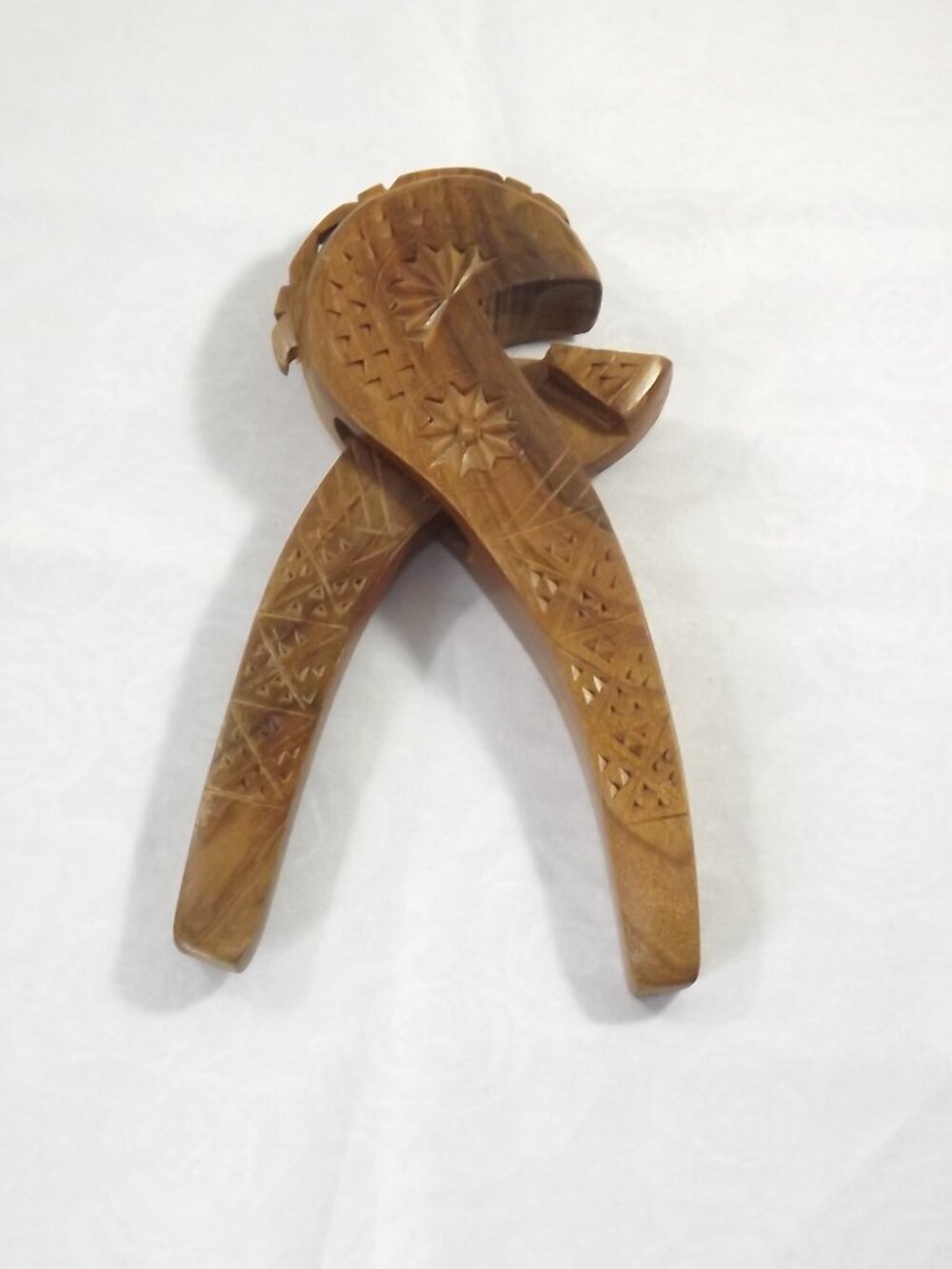 Hand-Carved Wooden Nutcracker - Star & Geometric Pattern Folk Art